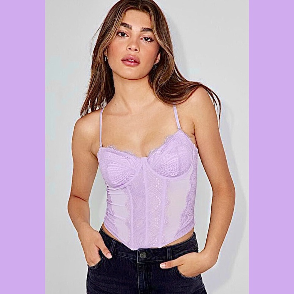 NWT Garage Purple Chrishell Lace Mesh Bustier - Picture 2 of 16